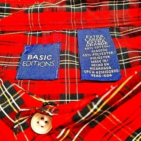 Basic Additions XL Men Tartan Plaid Red Black Gold L/s Button Down Shirt - Picture 4 of 4